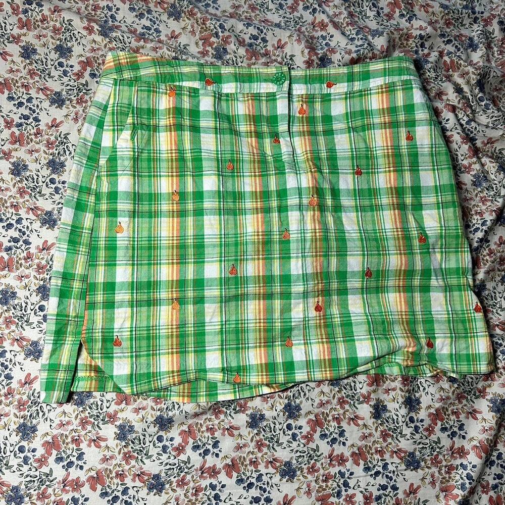 Izod Green and Orange Plaid Skirt